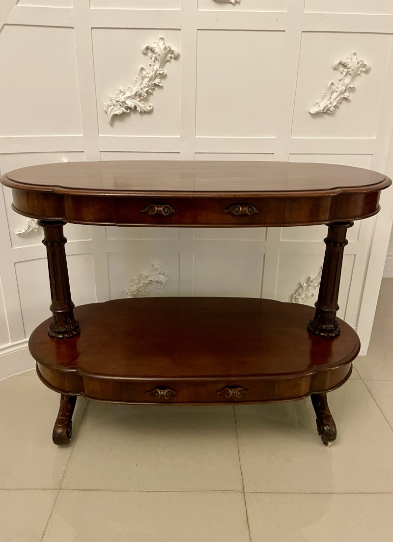 Large Antique Mahogany Oval Shaped Freestanding Serving/Console Table - Image 5